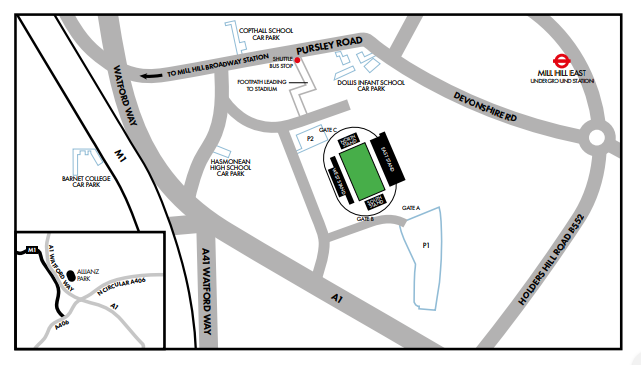 Saracens Rugby Club Location Map